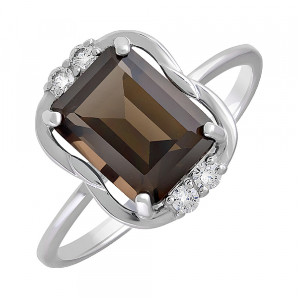 Серебряное кольцо с раухтопазом и фианитом № 128070