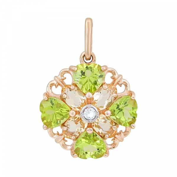 Золотая подвеска с полудрагоценными вставками и фианитом № 114080