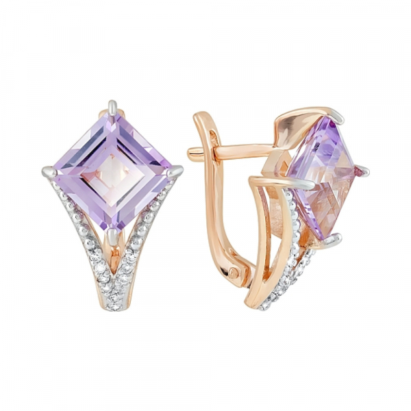 Золотые серьги с аметистом и фианитом № 118235