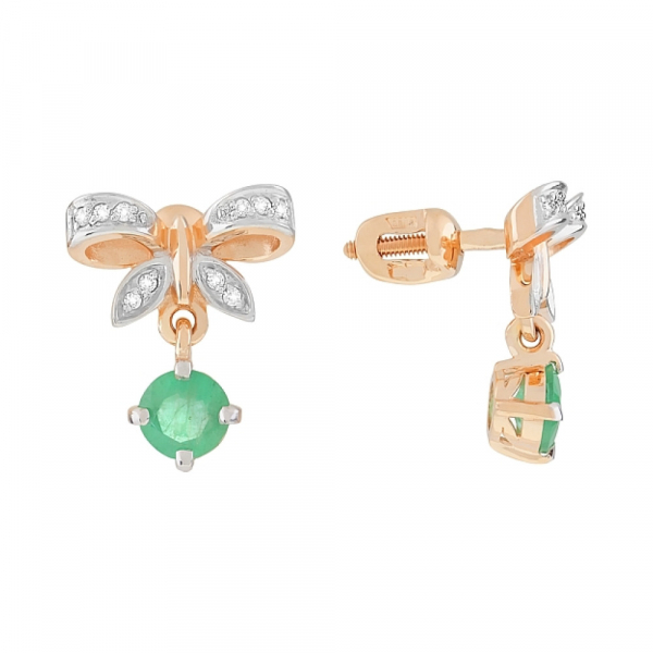 Пуссеты с бриллиантом и изумрудом № 112598