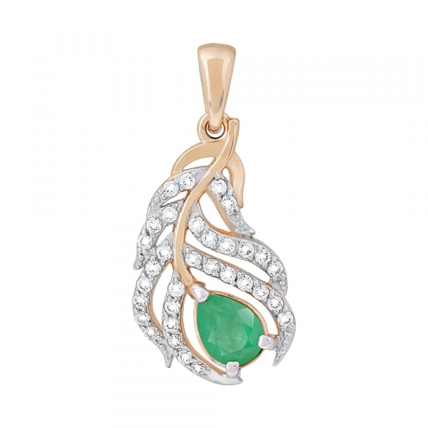 Золотая подвеска с изумрудом и фианитом № 118296