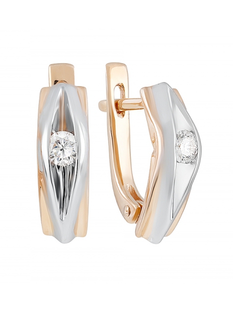 Золотые серьги с бриллиантом № 129138