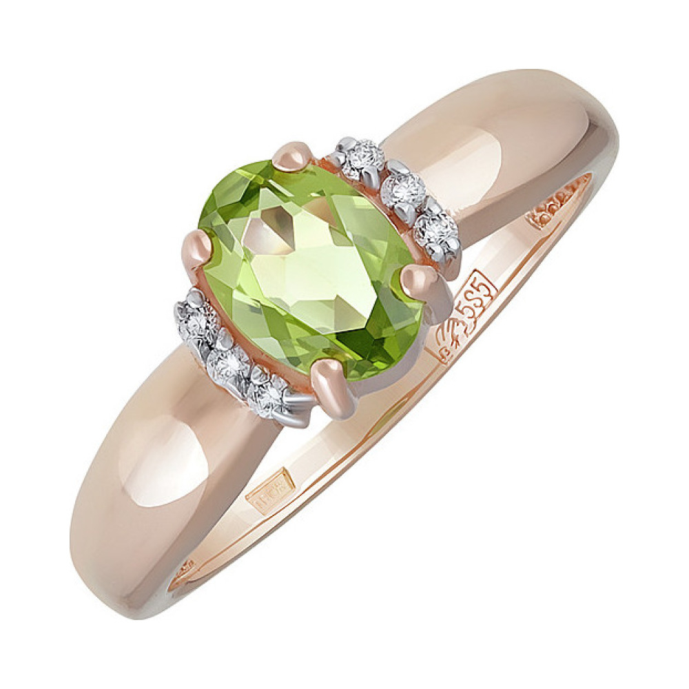 Золотое кольцо с хризолитом и фианитом № 137868