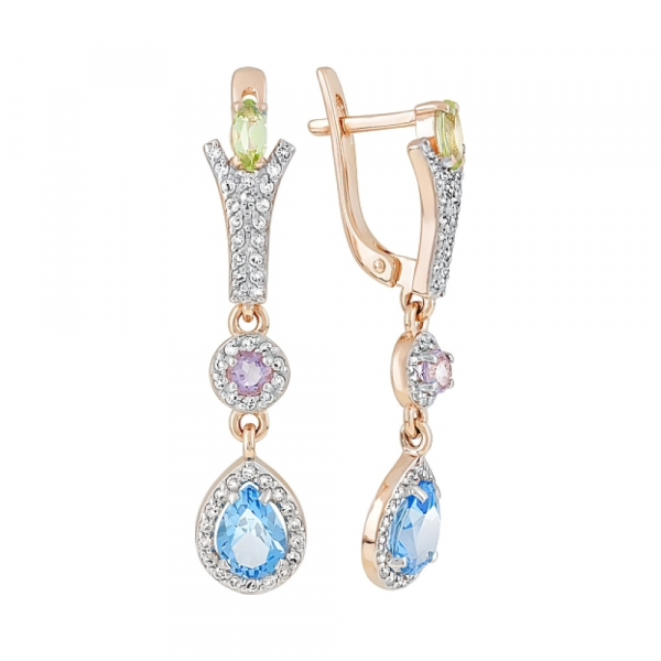 Золотые серьги с полудрагоценными  вставками и фианитом № 120436