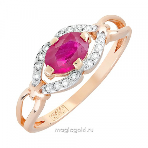 Золотое кольцо с бриллиантом и рубином № 106590