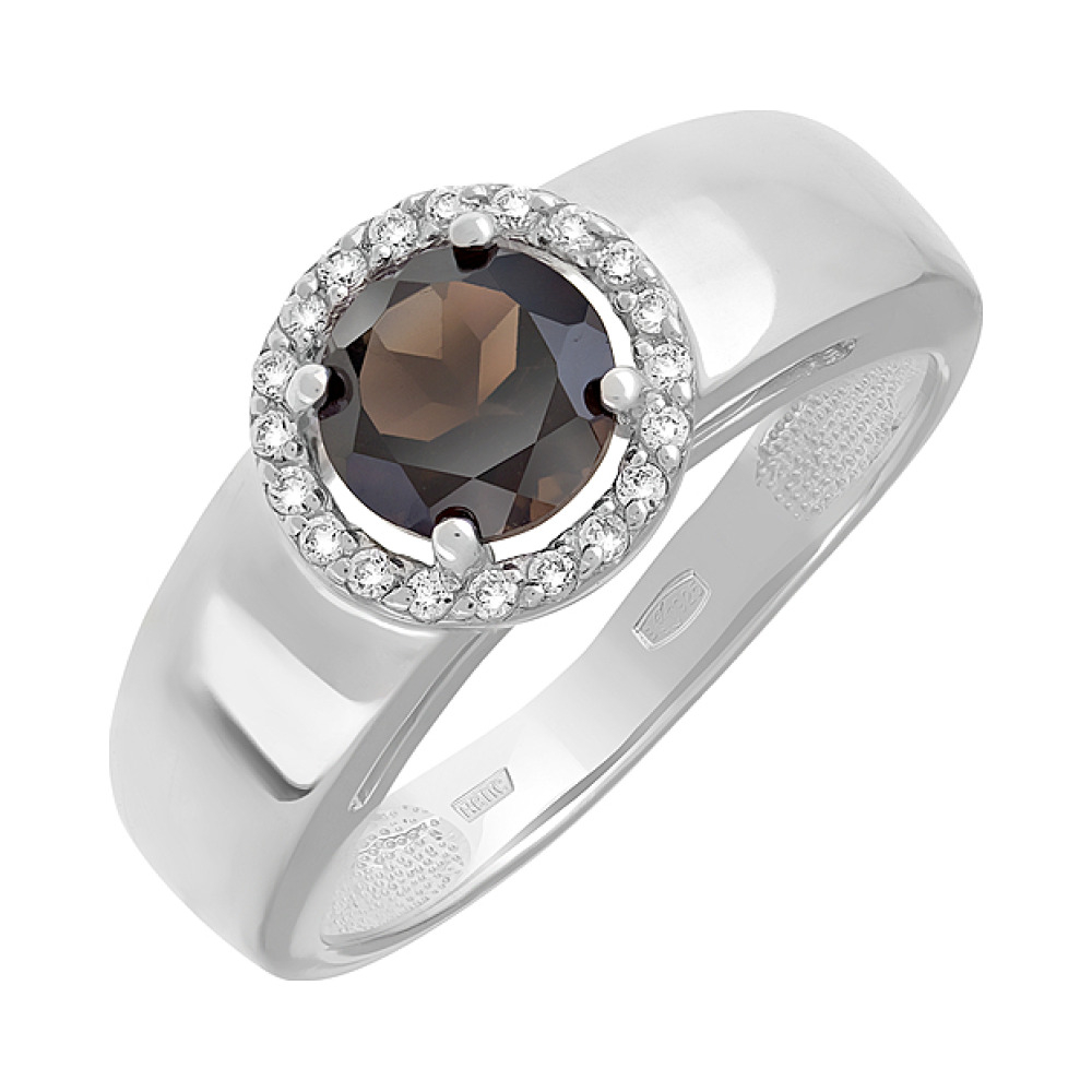 Серебряное кольцо с раухтопазом и фианитом № 124050