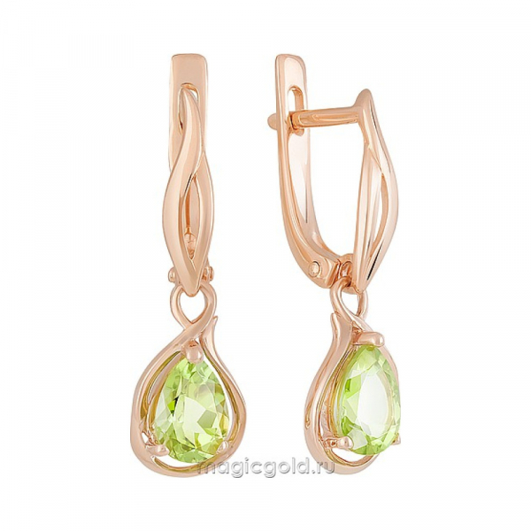 Золотые серьги с хризолитом № 160593