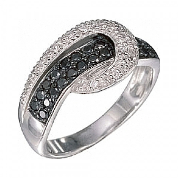 Золотое кольцо с чёрным и белым бриллиантами № 7146