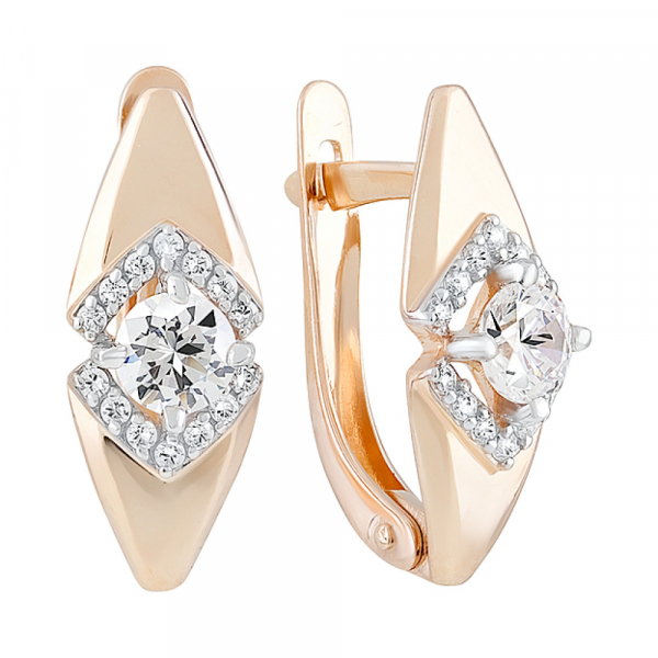 Золотые серьги с кристаллами swarovski и фианитами № 128981