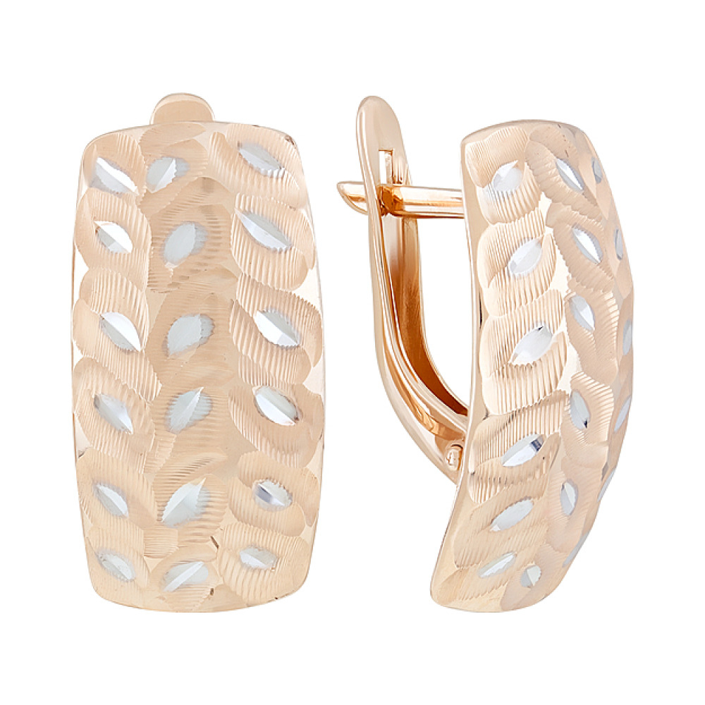 Золотые серьги без камня с алмазкой № 126734