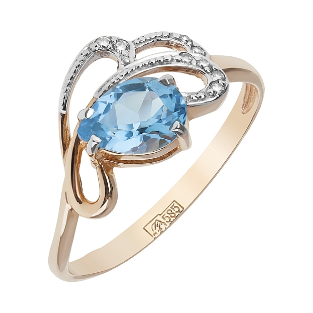 Золотое кольцо с топазом и фианитами № 83293