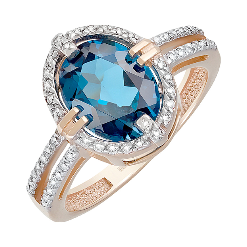 Золотое кольцо с топазом и фианитом № 126994