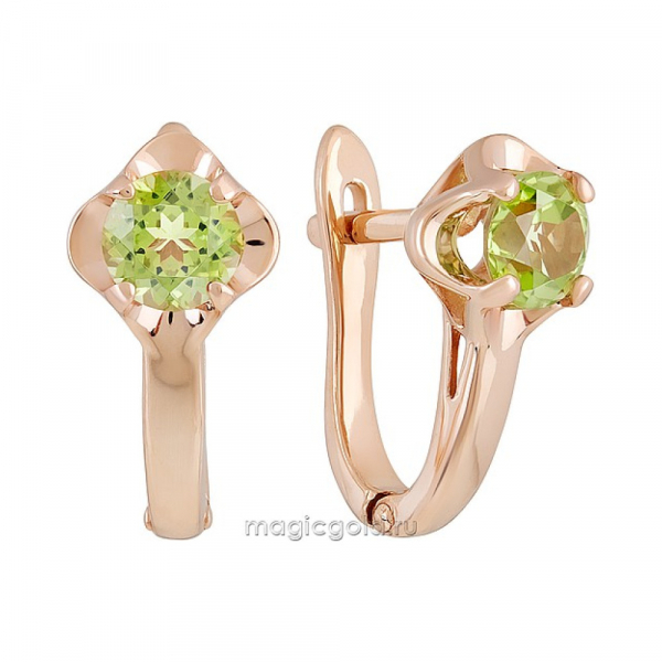 Золотые серьги с хризолитом № 139471