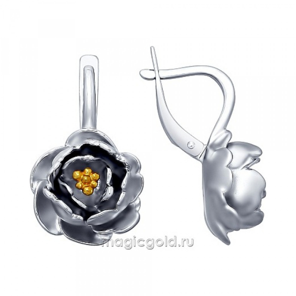 Серебряные серьги без камня с золотым покрытием № 161713