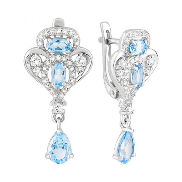 Серебряные серьги с топазом и фианитом № 126922