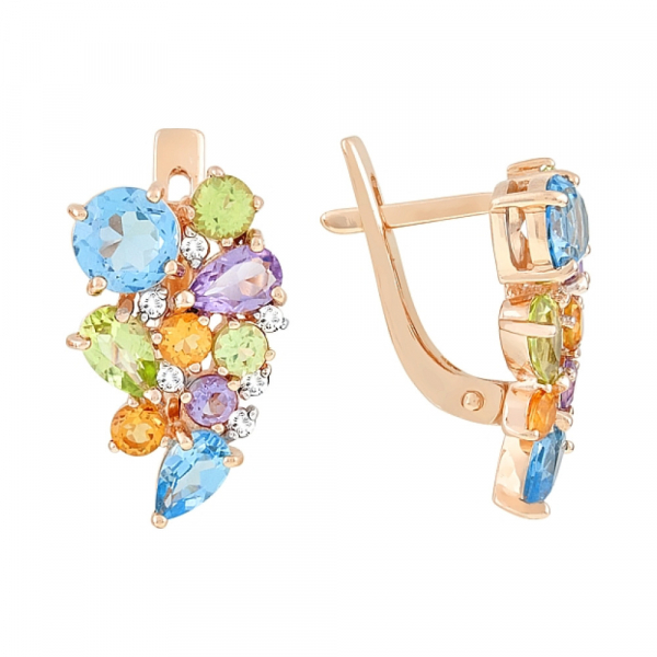 Золотые серьги с полудрагоценными  вставками и фианитом № 113127