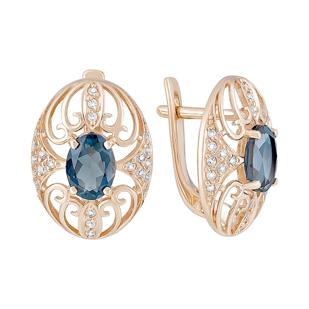 Золотые серьги с топазом и фианитом № 126335