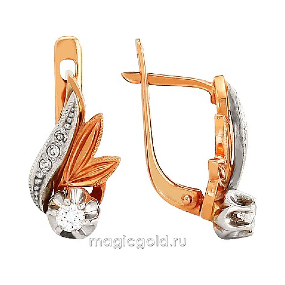 Золотые серьги с бриллиантом № 160834