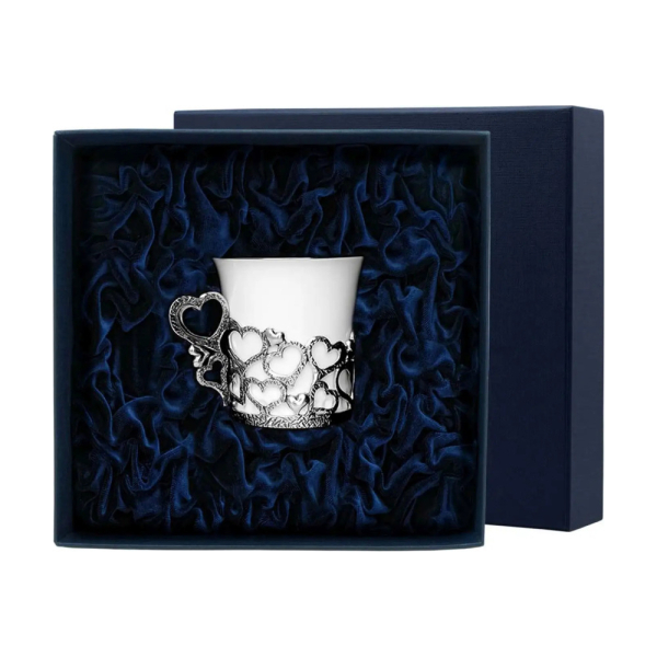 Чашка кофейная Сердечко с чернением из серебра 925 пробы