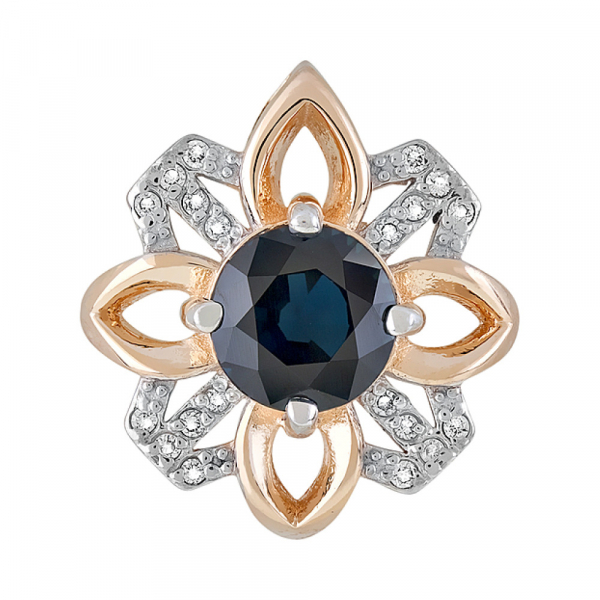 Золотая подвеска с бриллиантом и сапфиром № 123177