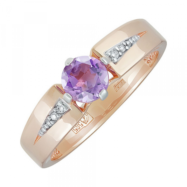 Золотое кольцо с аметистом и фианитом № 137837