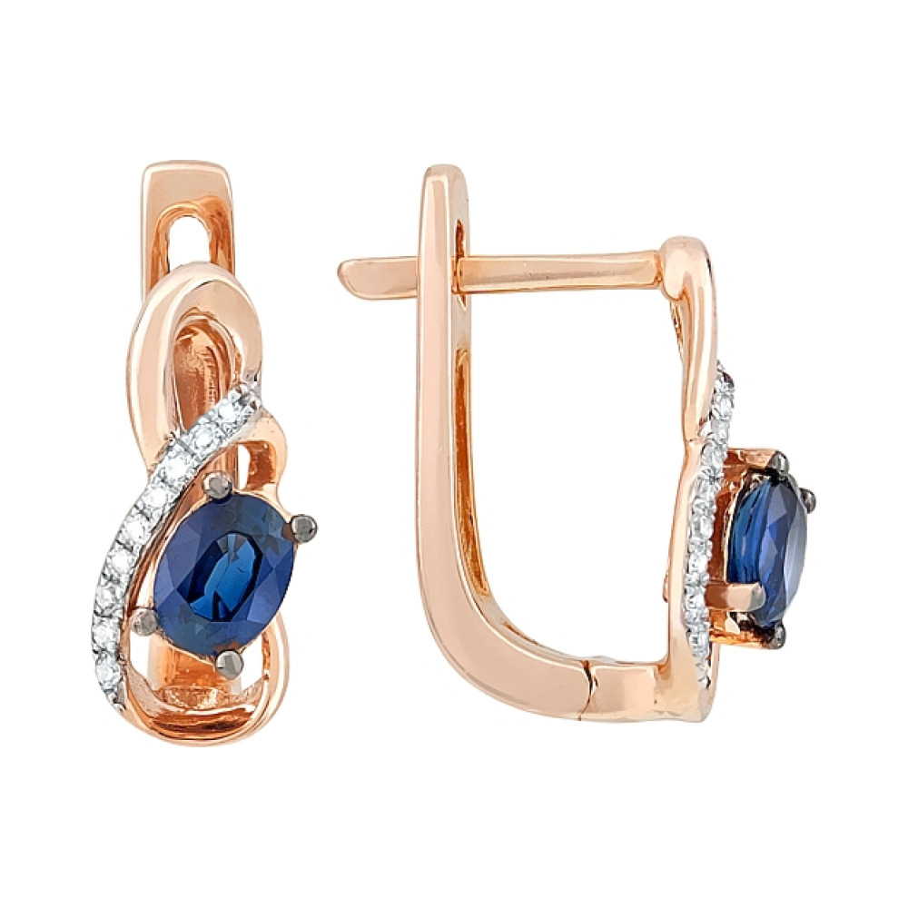 Золотые серьги с бриллиантом и сапфиром № 113841