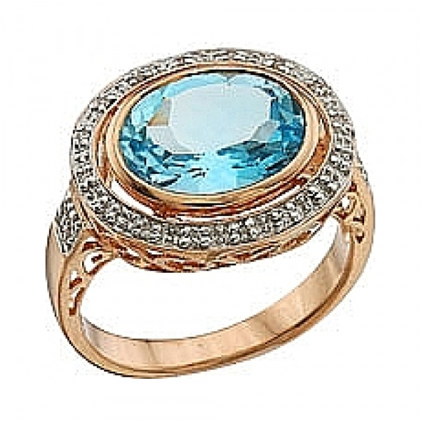 Золотое кольцо с бриллиантом и топазом № 63533