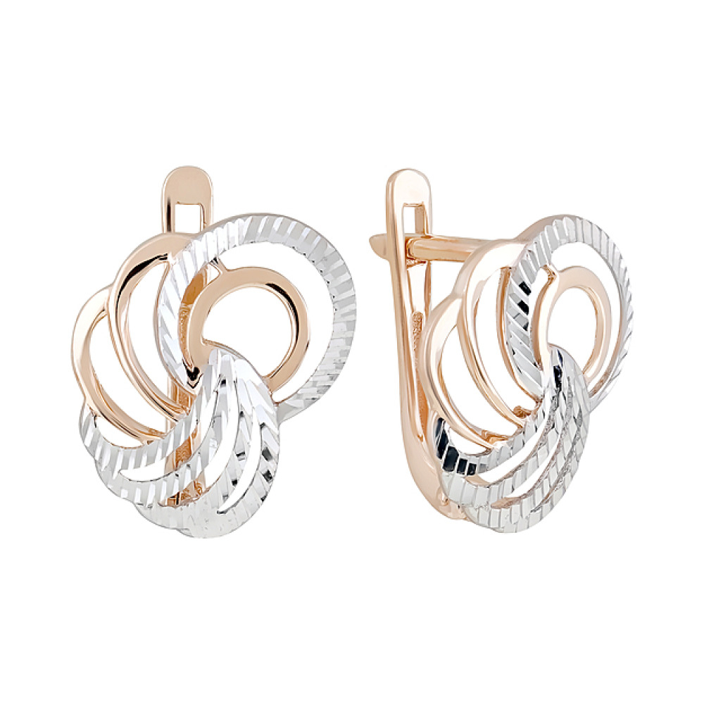 Золотые серьги без камня с алмазкой № 110016