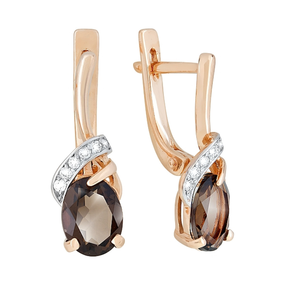 Золотые серьги с раухтопазом и фианитом № 95750