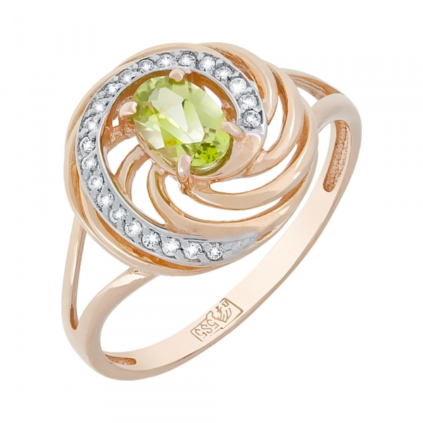 Золотое кольцо с хризолитом и фианитом № 118933