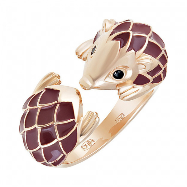 Серебряное кольцо с эмалью и фианитами и золот.покрыт № 133516