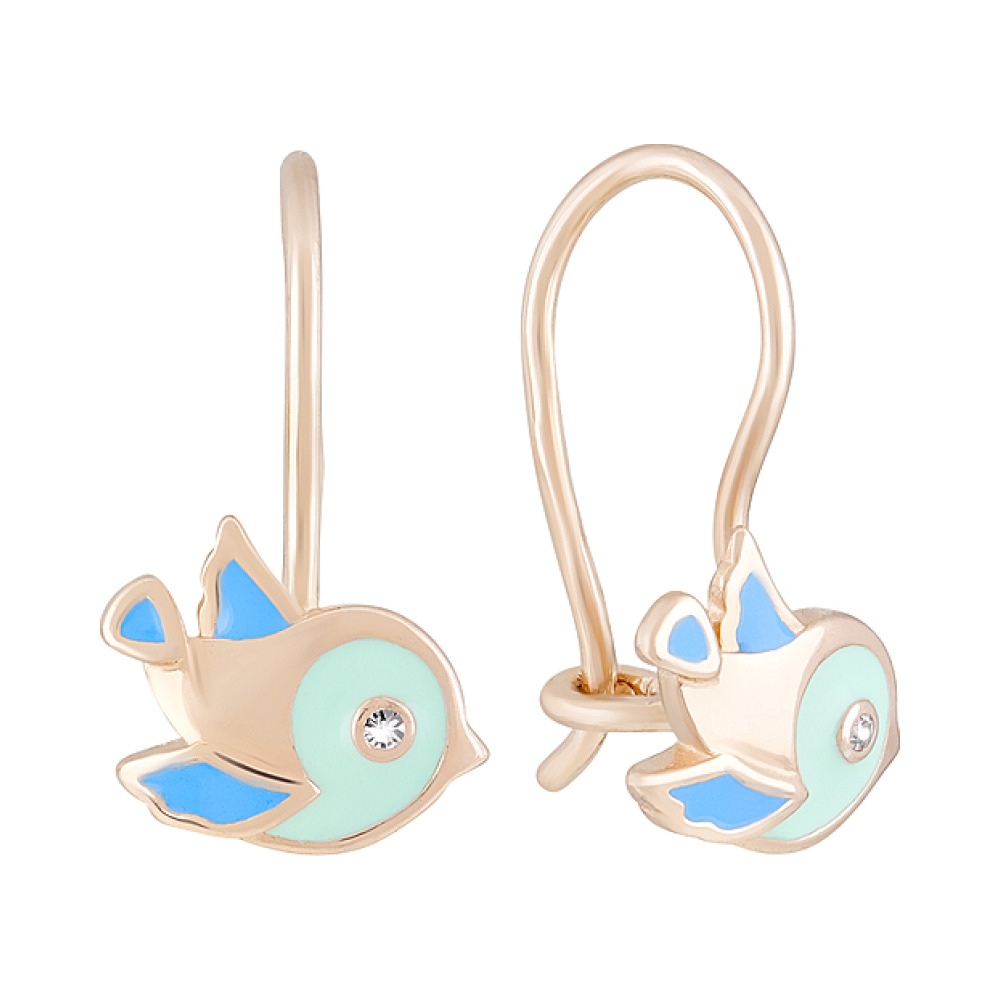 Золотые серьги с эмалью и фианитом № 124293