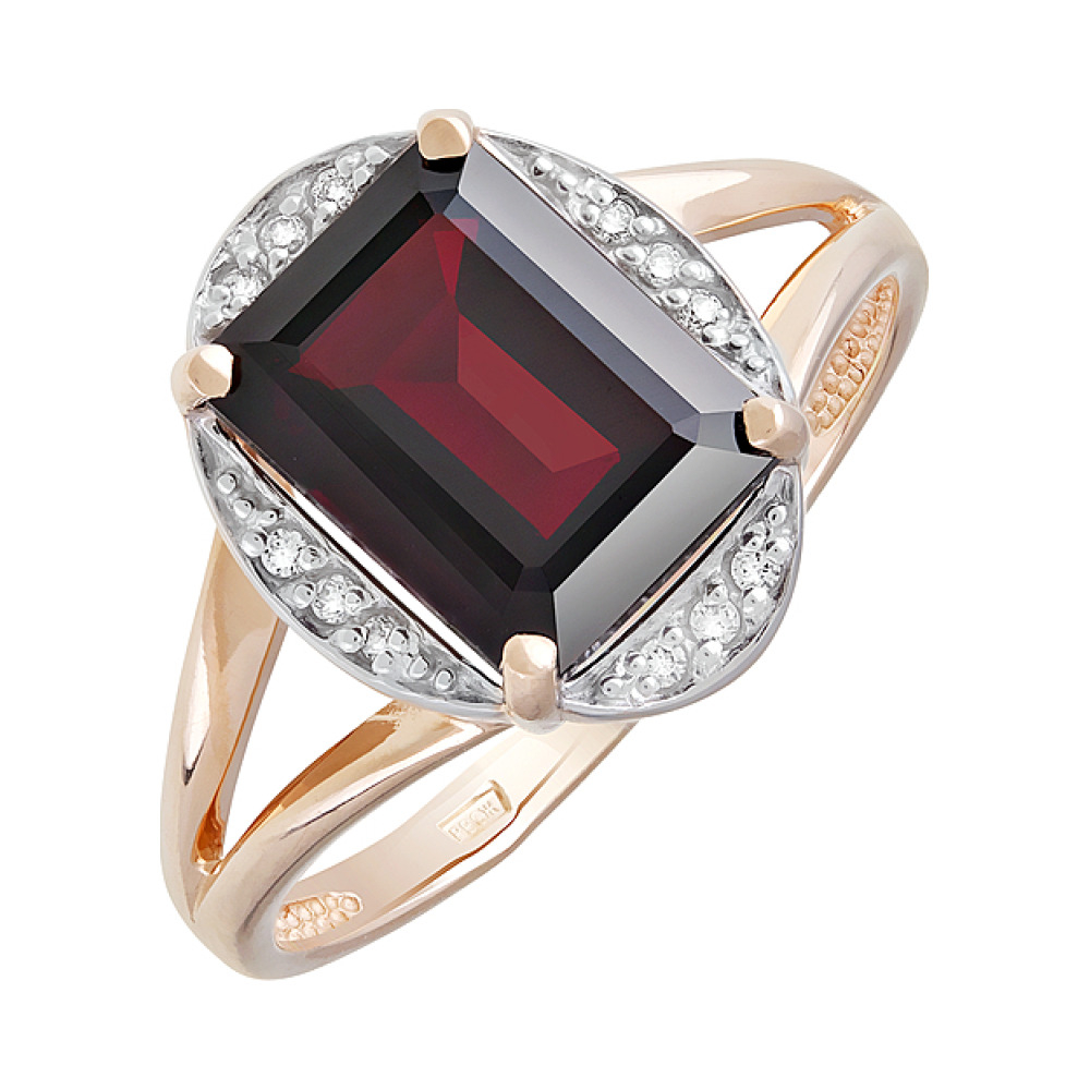 Золотое кольцо с гранатом и фианитом № 126561