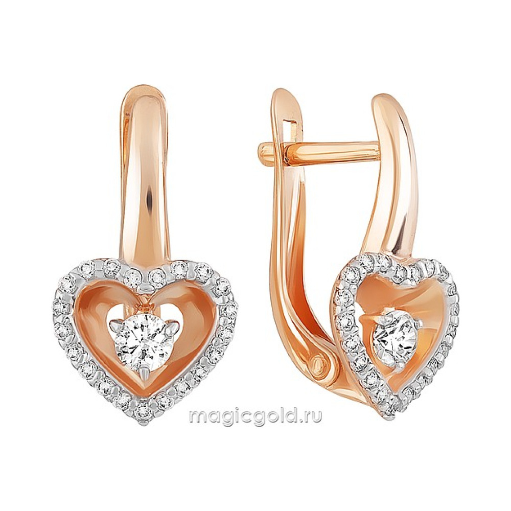 Золотые серьги с кристаллом swarovski и фианитом № 164574