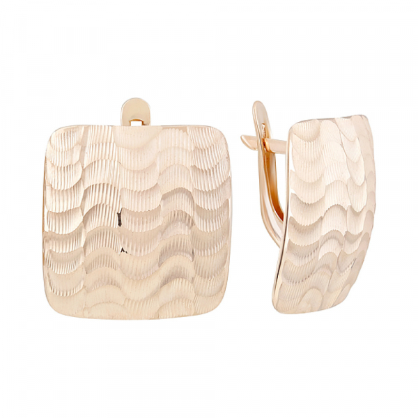 Золотые серьги без камня с алмазкой № 126724