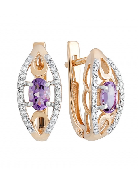 Золотые серьги с аметистом и фианитом № 131864