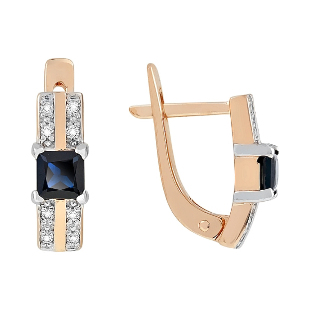 Золотые серьги с бриллиантом и сапфиром № 76580