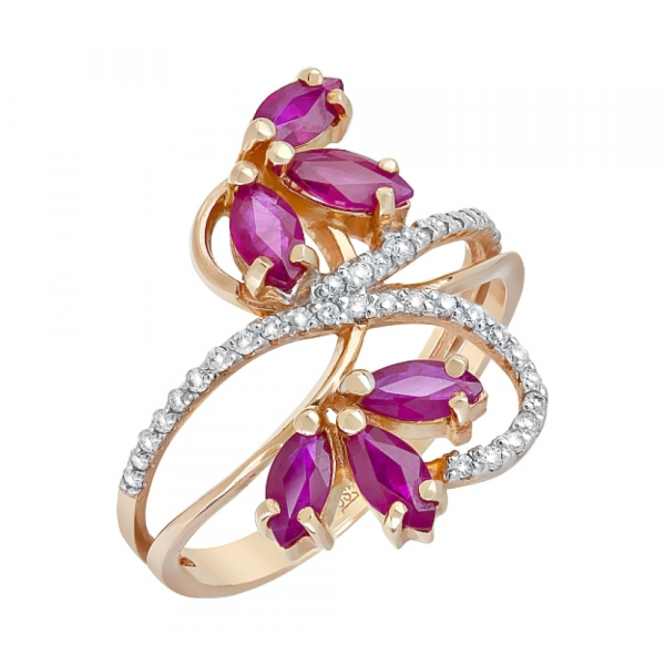 Золотое кольцо с бриллиантом и рубином № 95740