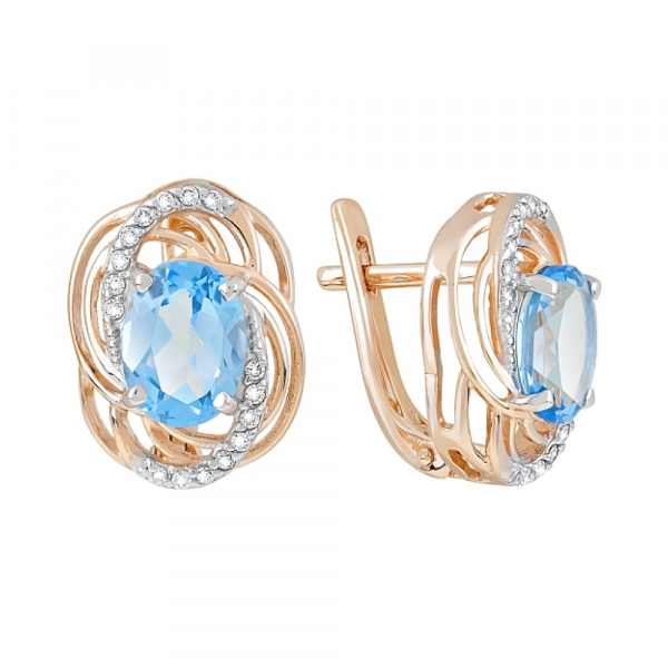 Золотые серьги с топазом и фианитом № 119554