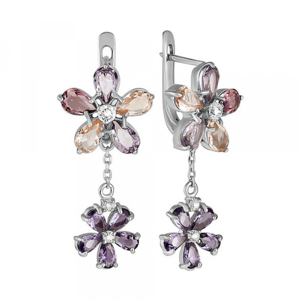 Серебряные серьги с алпанитом и фианитом № 133601