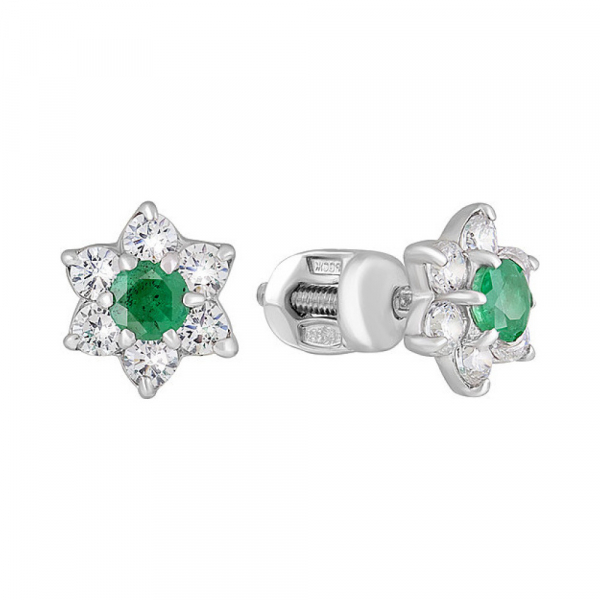 Пуссеты с изумрудом и фианитом № 126021