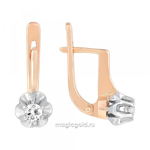 Золотые серьги с бриллиантом № 141081