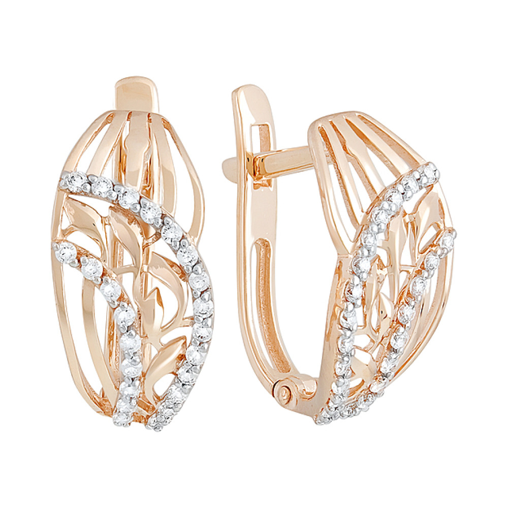 Золотые серьги с фианитом № 130054