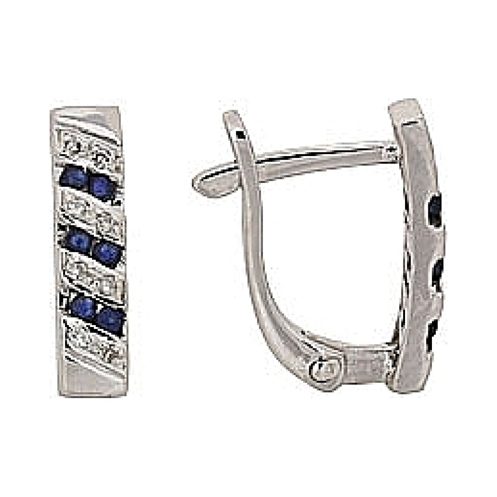 Золотые серьги с бриллиантом и сапфиром № 68786