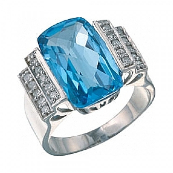 Золотое кольцо с бриллиантом и топазом № 7101