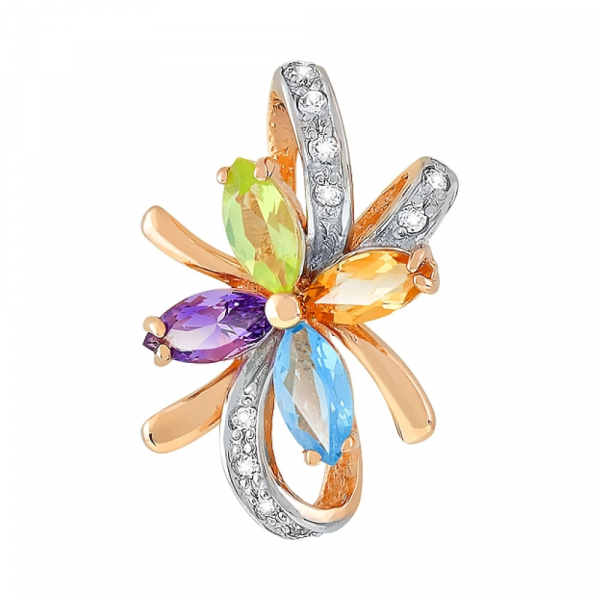 Золотая подвеска с полудрагоценными вставками и фианитом № 112561