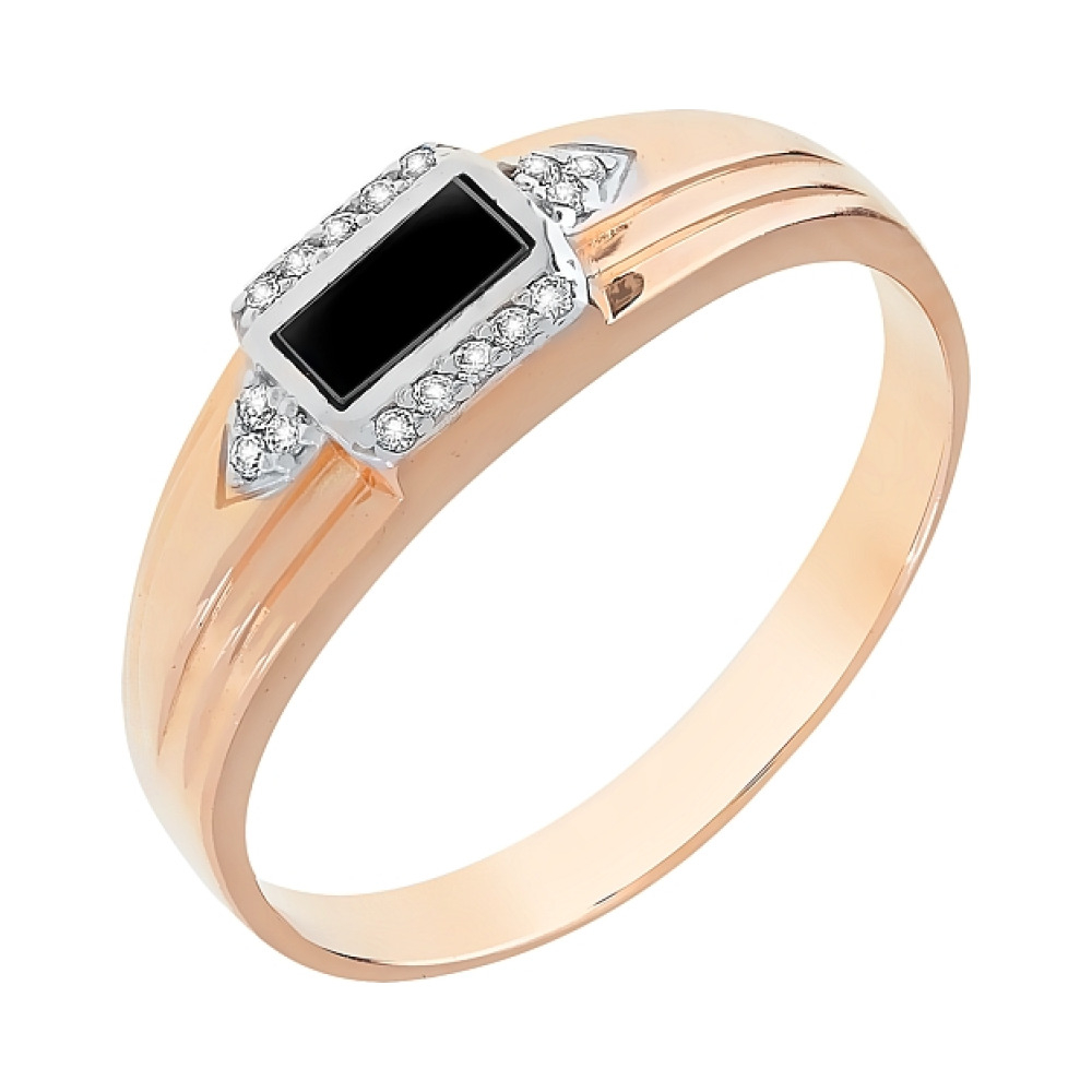 Золотое кольцо с ониксом и фианитом № 112673