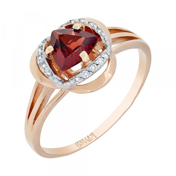 Золотое кольцо с гранатом и фианитом № 117583