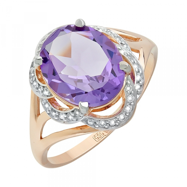 Золотое кольцо с аметистом и фианитом № 119692