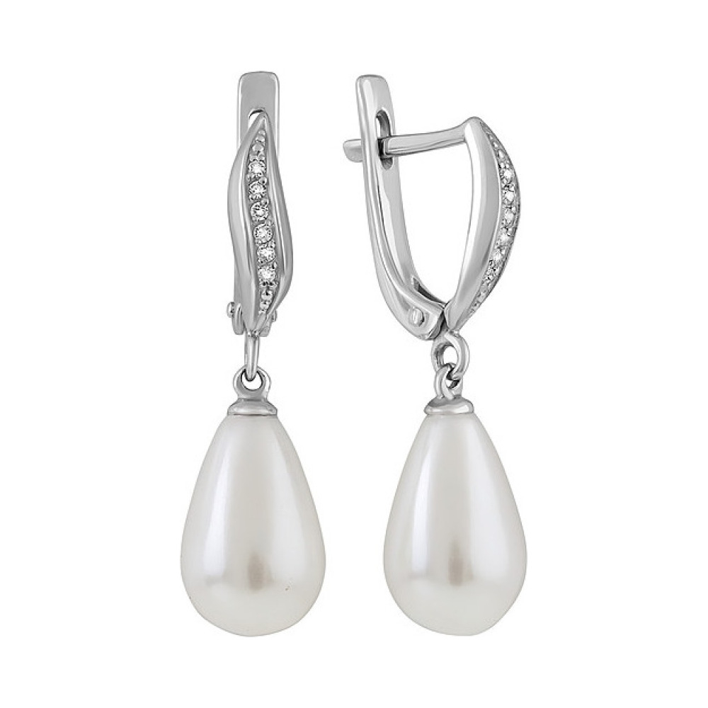 Серебряные серьги с перламутровым жемчугом и фианитом № 134603